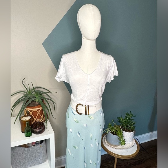 Ann Taylor White Wide Leather Belt with Tortoise Resin Buckle, Size M (35”) - Picture 3 of 7